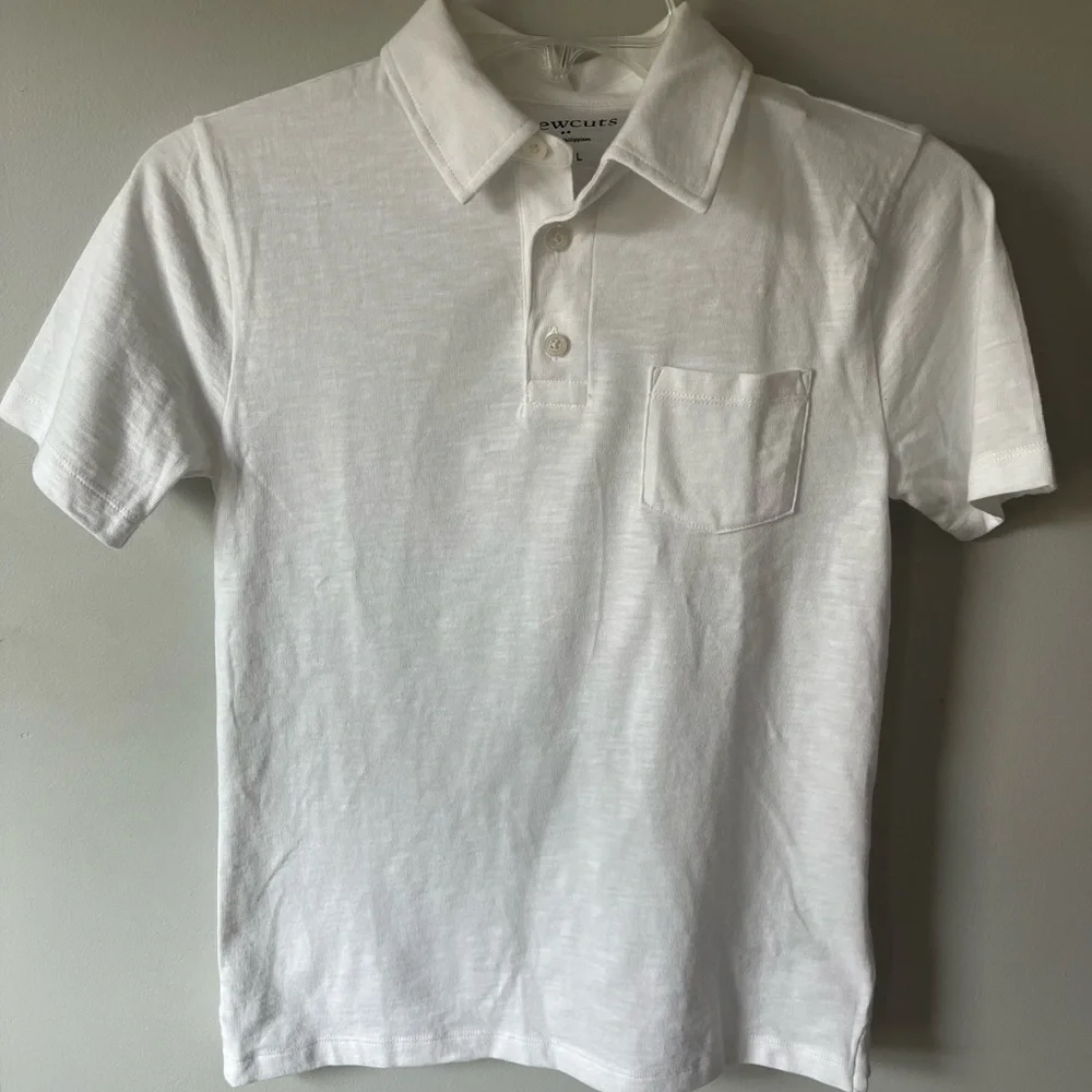 J. Crew Crewcuts Boys Large White Short Sleeve Polo Shirt NWT with chest pocket